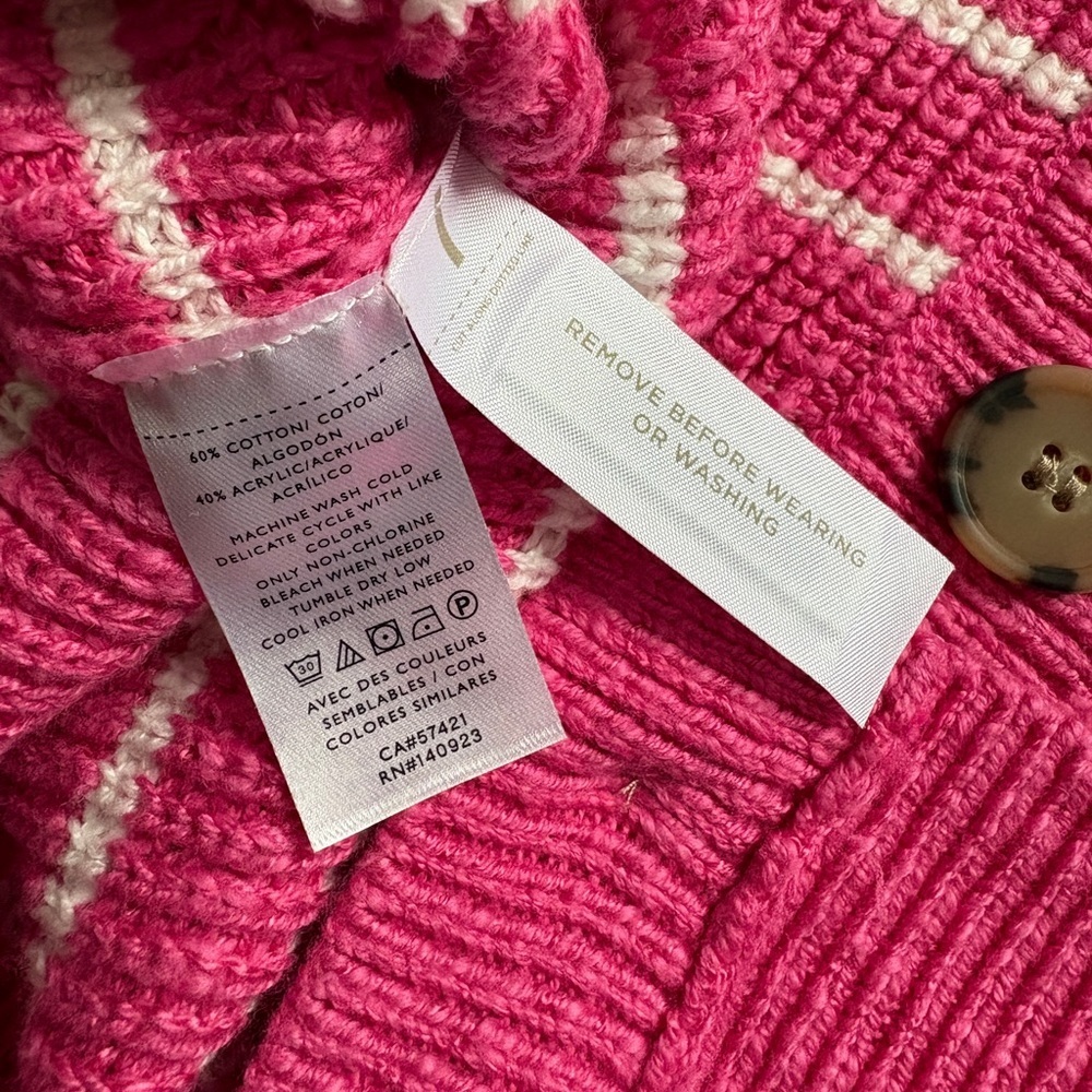 LOFT Striped Relaxed V-Neck Cardigan sweater pink & white preppy casual sz L - Picture 13 of 16